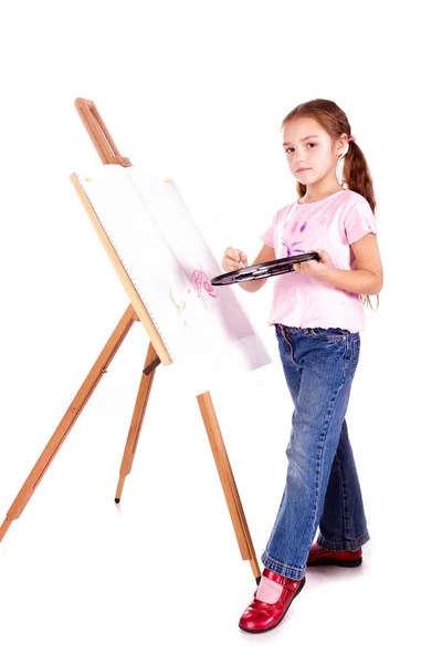 漂亮的小女孩绘画 — 图库照片