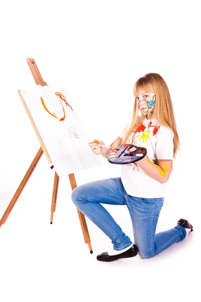 Schöne kleine Mädchen malen — Stockfoto