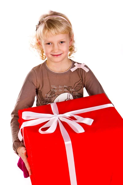 Beautiful little girl with presents — Stock Photo, Image