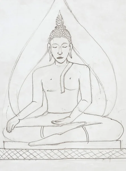 Boeddha beeld in potlood tekenen stijl — Stockfoto