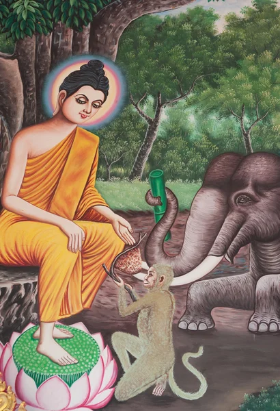 Buddha image on thai temple wall — Stock Photo, Image