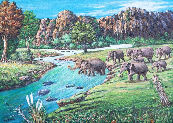 Multitud de elefantes en el bosque — Foto de Stock