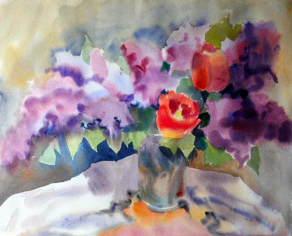 Pittura ad acquerello dei bellissimi fiori . — Foto Stock