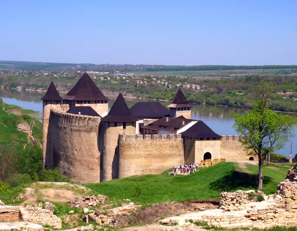 Vista da fortaleza de Khotyn, oeste da Ucrânia (século XIII ) — Fotografia de Stock