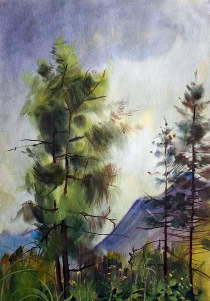 Mountain landscape painted by watercolor — Stock Photo, Image