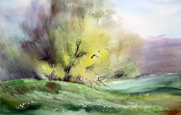 Watercolor painting landscape — Stock Photo, Image
