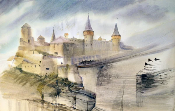 Ilustração do antigo castelo de Kamianets-Podilskyi — Fotografia de Stock