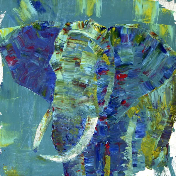 Um elefante pintado com acrílicos sobre tela. Eu pintei. — Fotografia de Stock