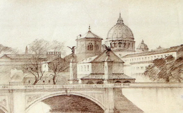 Basilica San Pietro painted by pencil, — Stock Photo, Image
