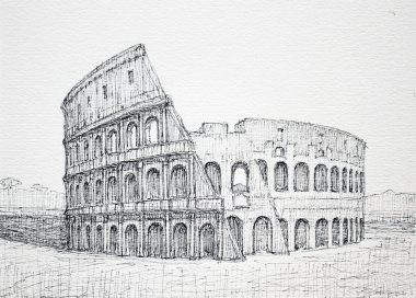 Graphic Roman cityscape of Colosseum clipart