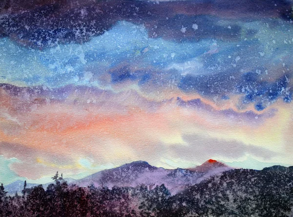 画的水彩画在阿尔泰山的山风景 — 图库照片