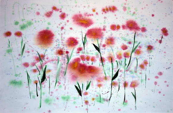 Abstracte rode bloemen schilderen op papier met aquarellen. — Stockfoto