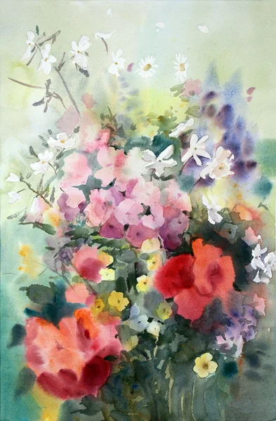 Aquarela pintura das belas flores . — Fotografia de Stock