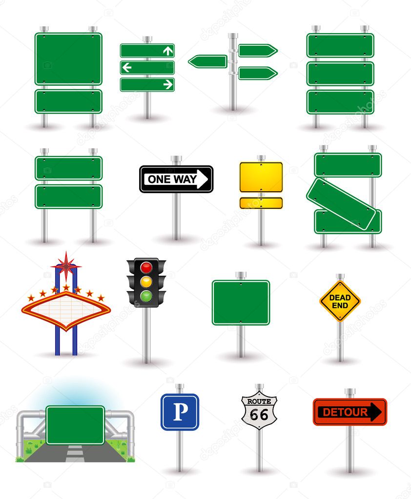 Set of green signs