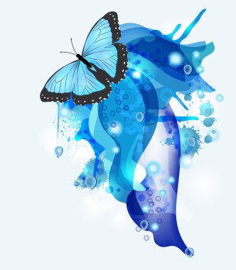 Abstract background with blue butterfly clipart