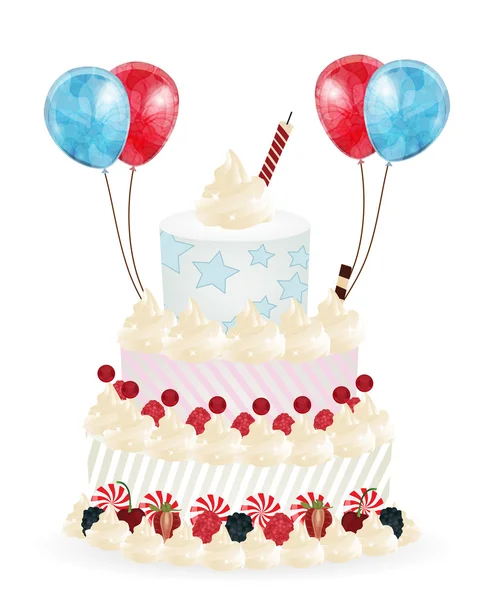 Birthday cake with balloons — Stock Vector