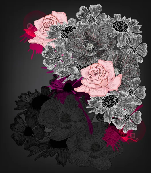 Elegante composición floral dibujada a mano — Vector de stock