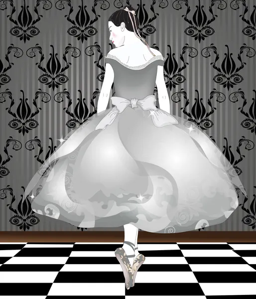 Portrait d'une danseuse classique dans une salle élégante — Image vectorielle