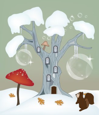 Winter love series - fantasy winter illustration clipart