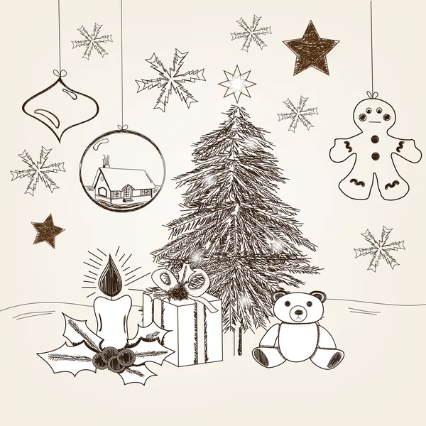 Scena di Natale disegnata a mano — Vettoriale Stock