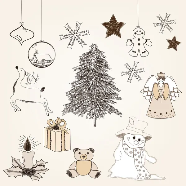手描きのクリスマス要素 — ストックベクタ