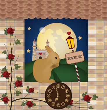 The rabbit and the clock clipart