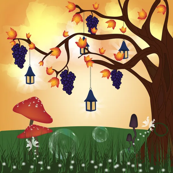 Fantasía otoño colina — Vector de stock