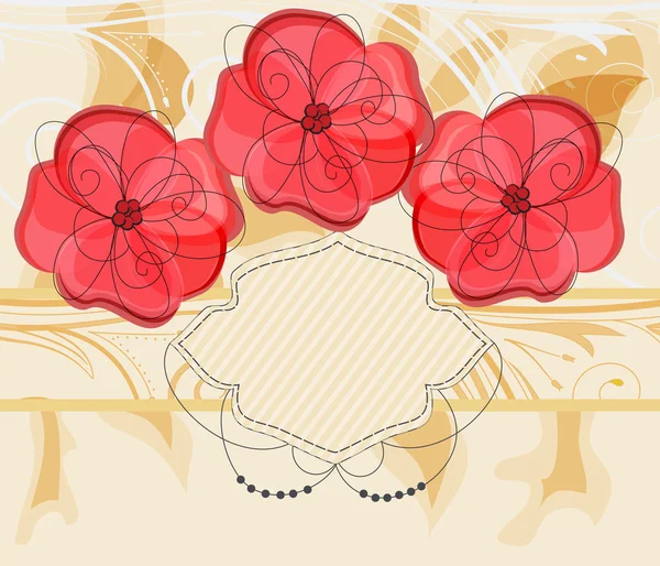 Cartão de convite romântico com flores grandes — Vetor de Stock