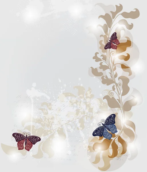 Tarjeta de invitación Grunge con mariposas barrocas — Vector de stock