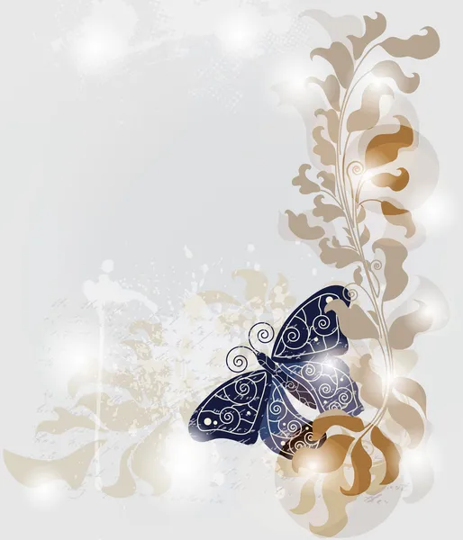 大きな蝶とグランジ テンプレート — ストックベクタ