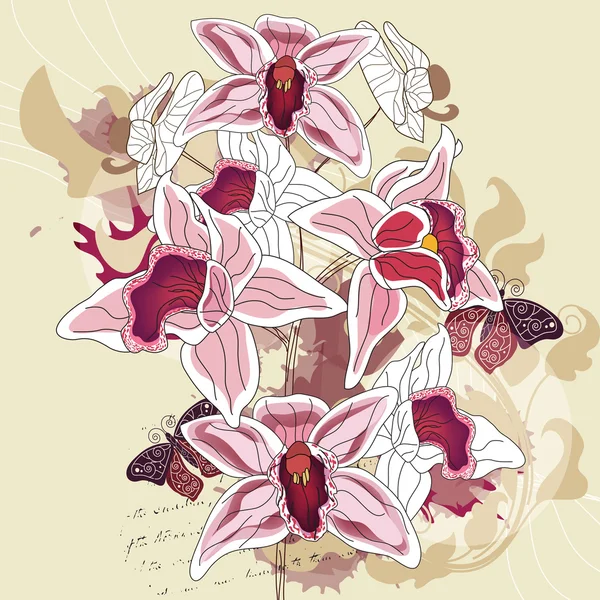 Гранж-композиция орхидей — стоковый вектор