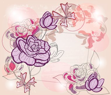 Artistic composition with roses and fantasy butterflies clipart