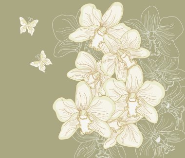 Hand drawn orchid composition on a dark background clipart