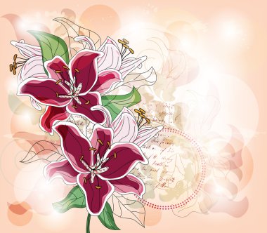 Spring invitation card with big lilies clipart