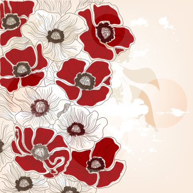 Vintage hand drawn poppies background clipart