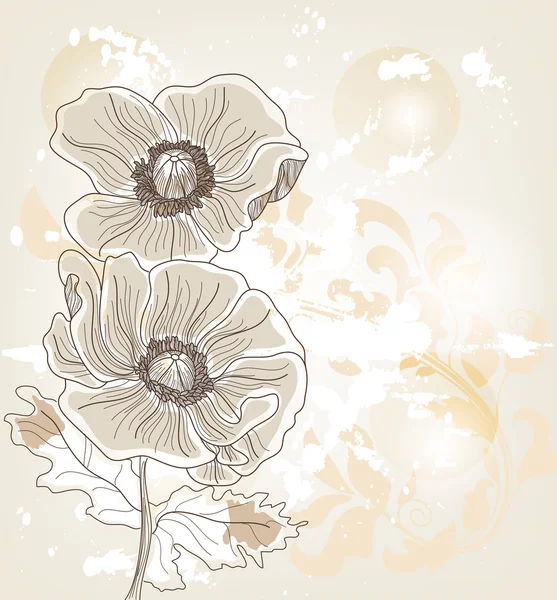 Künstlerische Einladungskarte mit handgezeichneten Mohnblumen — Stockvektor