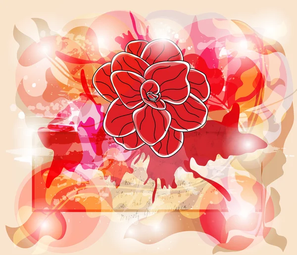 Grunge carte d'invitation avec grande fleur de camellkia et espace pour le texte — Image vectorielle