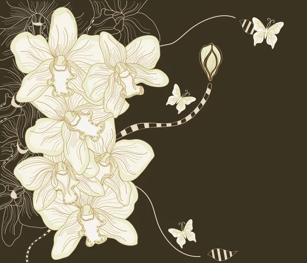 Composition d'orchidée fantaisie dessinée à la main — Image vectorielle