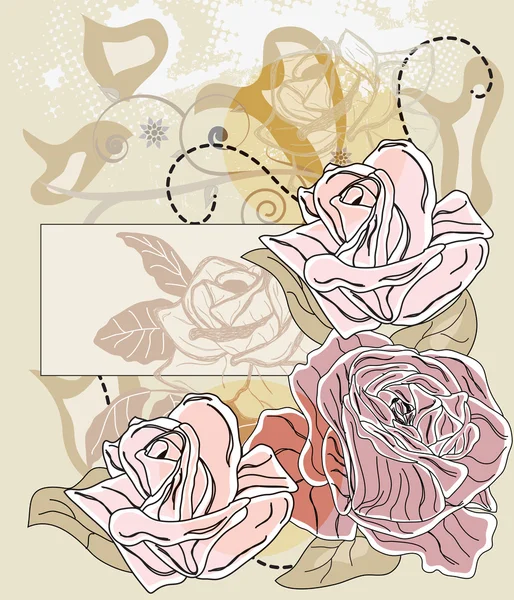 Romantic card with roses and label for text — Stock Vector