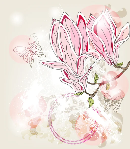 Frühlingseinladungskarte mit großen Magnolienblüten — Stockvektor