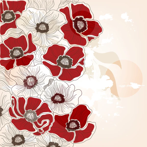 Vintage hand drawn poppies background — Stock Vector