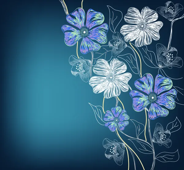 Künstlerische Komposition mit verschiedenen Arten von handgezeichneten Blumen — Stockvektor