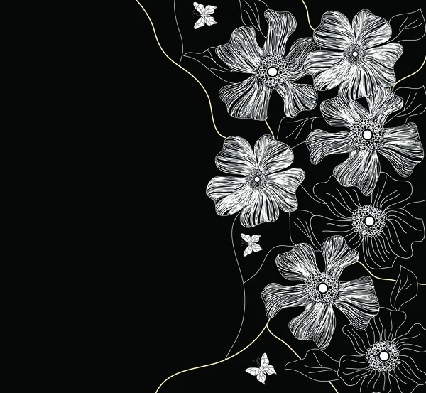 Skład czarno-biały kwiat — Wektor stockowy