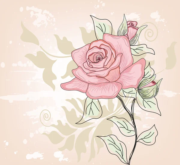 Tarjeta de invitación vintage con rosa romántica dibujada a mano — Vector de stock