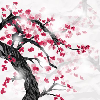 Japanese ispired plum tree and flowers clipart