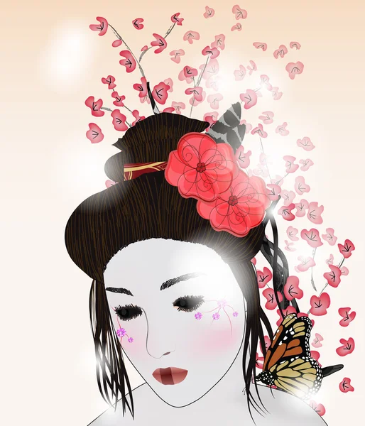 Romantis portrair dari Geisha - Stok Vektor