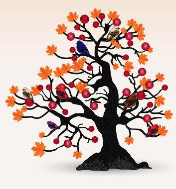 Tree with berries and birds clipart