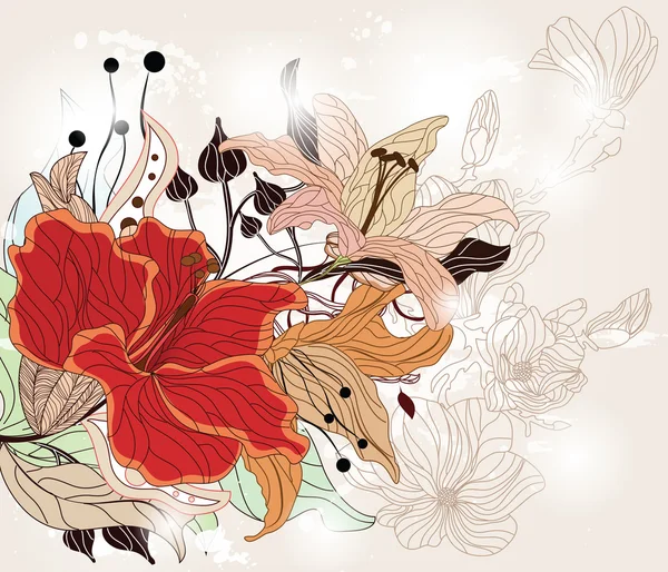 Květinové pozadí s velkým ibišek květ — Stockový vektor