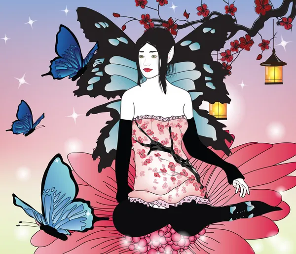 魔法の庭の蝶の妖精 — ストックベクタ