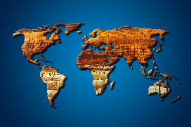 Wood world map with clipping path clipart